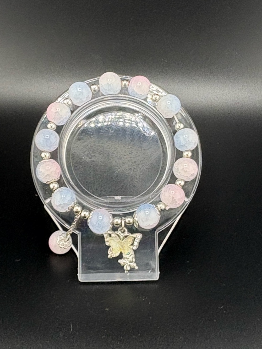 Pastel Pink & Blue Beaded Butterfly Charm Bracelet